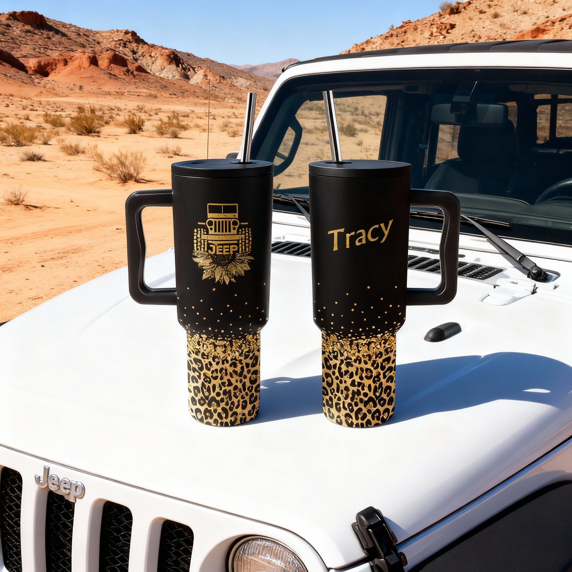 Personalized Jeep Leopard Glitter Print Trek Tumbler 40oz 30oz Supler Store