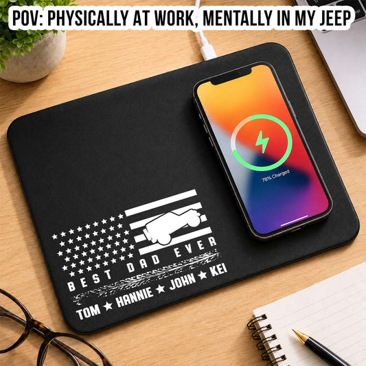 Personalized Jeep Best Dad Ever Leather Wireless Charging Pad
