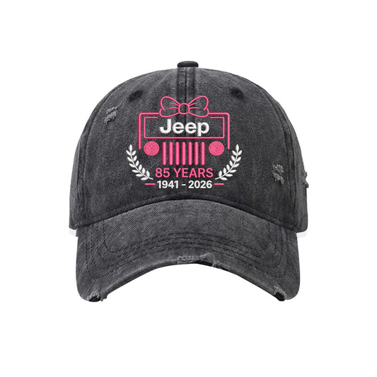 Jeep 85th Anniversary Bow Flag Distressed Embroidered Washed Cotton Baseball Cap