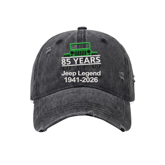 Jeep 85 Years Legend Distressed Embroidered Washed Cotton Baseball Cap