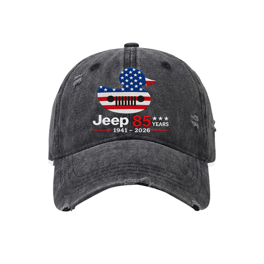Jeep Duck 85th Anniversary Distressed Embroidered Washed Cotton Baseball Cap