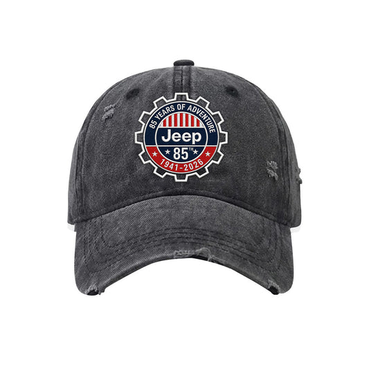 Jeep 85th Anniversary Adventure US Flag Distressed Embroidered Washed Cotton Baseball Cap