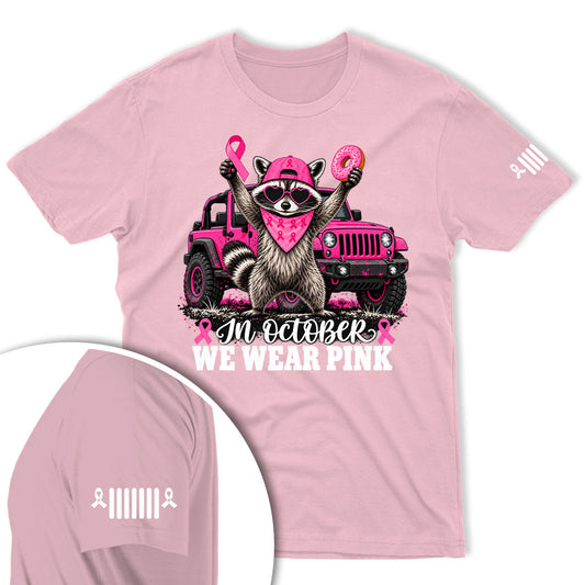 Breast Cancer Jeep Raccoon Shirt