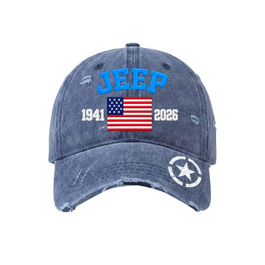 Jeep 85th Anniversary US Flag Embroidered Washed Cotton Baseball Cap