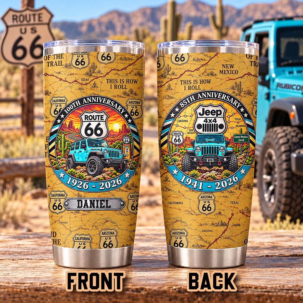 Jeep 85th Anniversary & Route 66 100th Anniversary Personalized Tumbler - mk ads.png