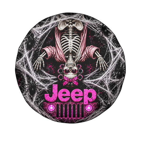 Halloween Jeep Skeleton With Hair Rollers Spare Tire Cover