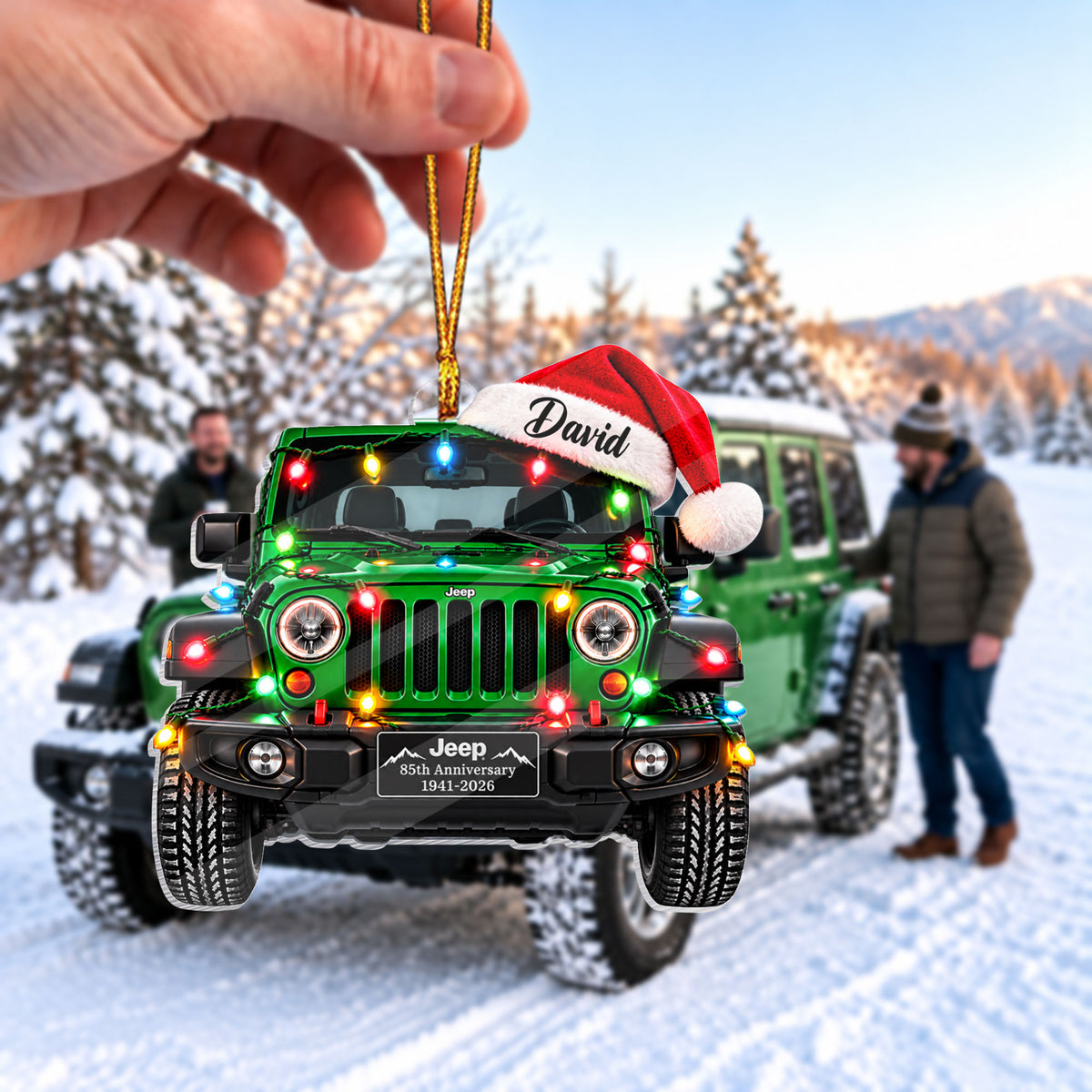 Jeep Christmas Light Personalized Acrylic Ornament - lifestyle mockup 1