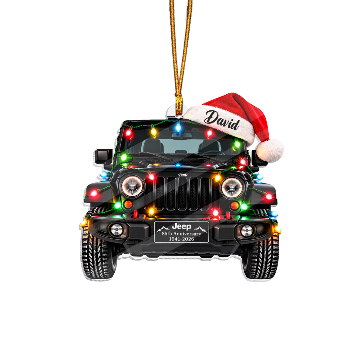 Jeep Christmas Light Personalized Acrylic Ornament - Black