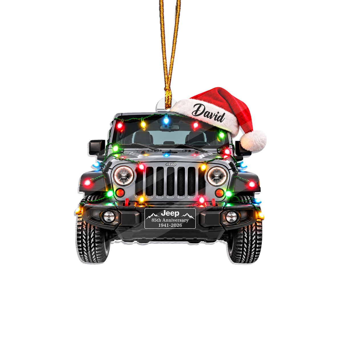 Jeep Christmas Light Personalized Acrylic Ornament - Gray