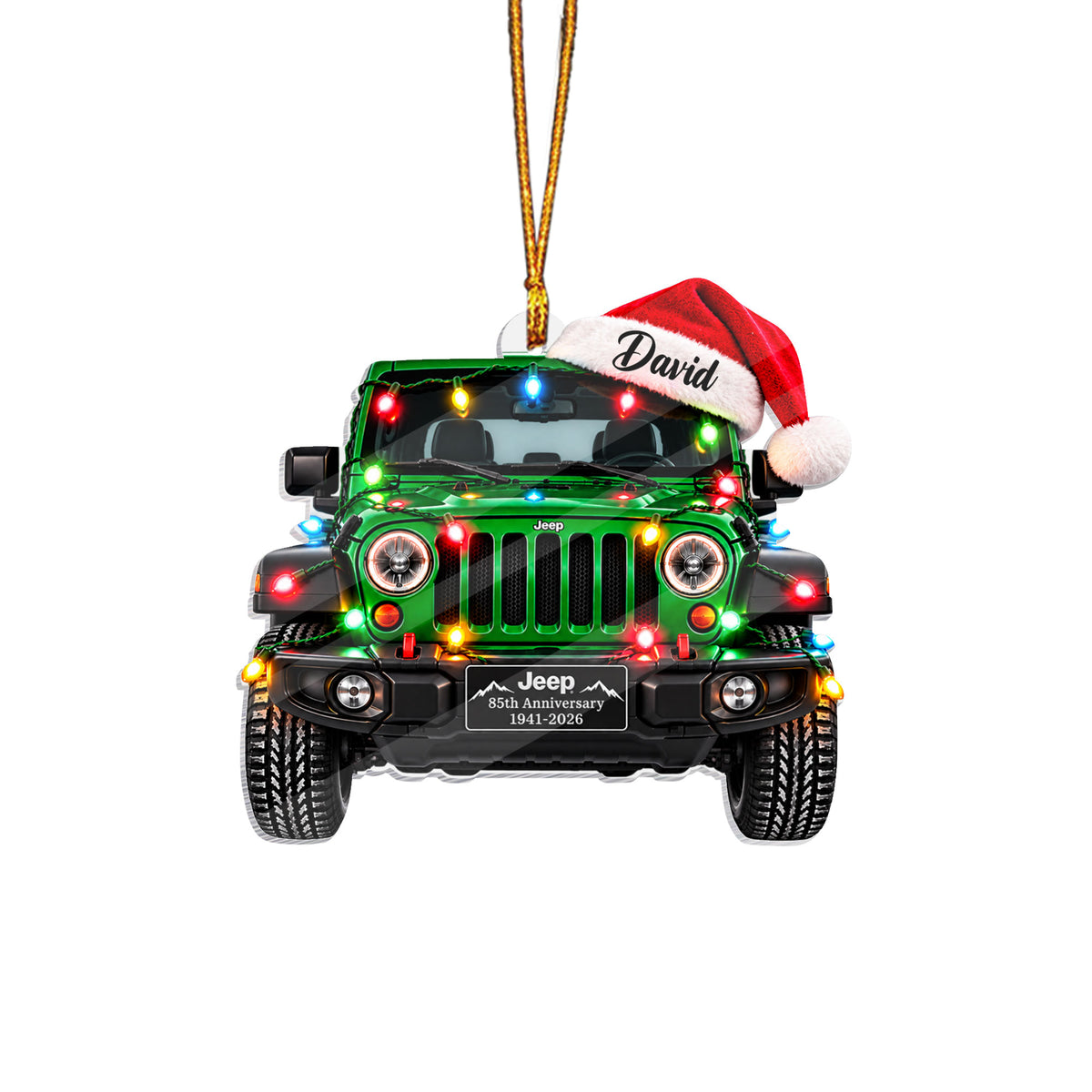 Jeep Christmas Light Personalized Acrylic Ornament - Green