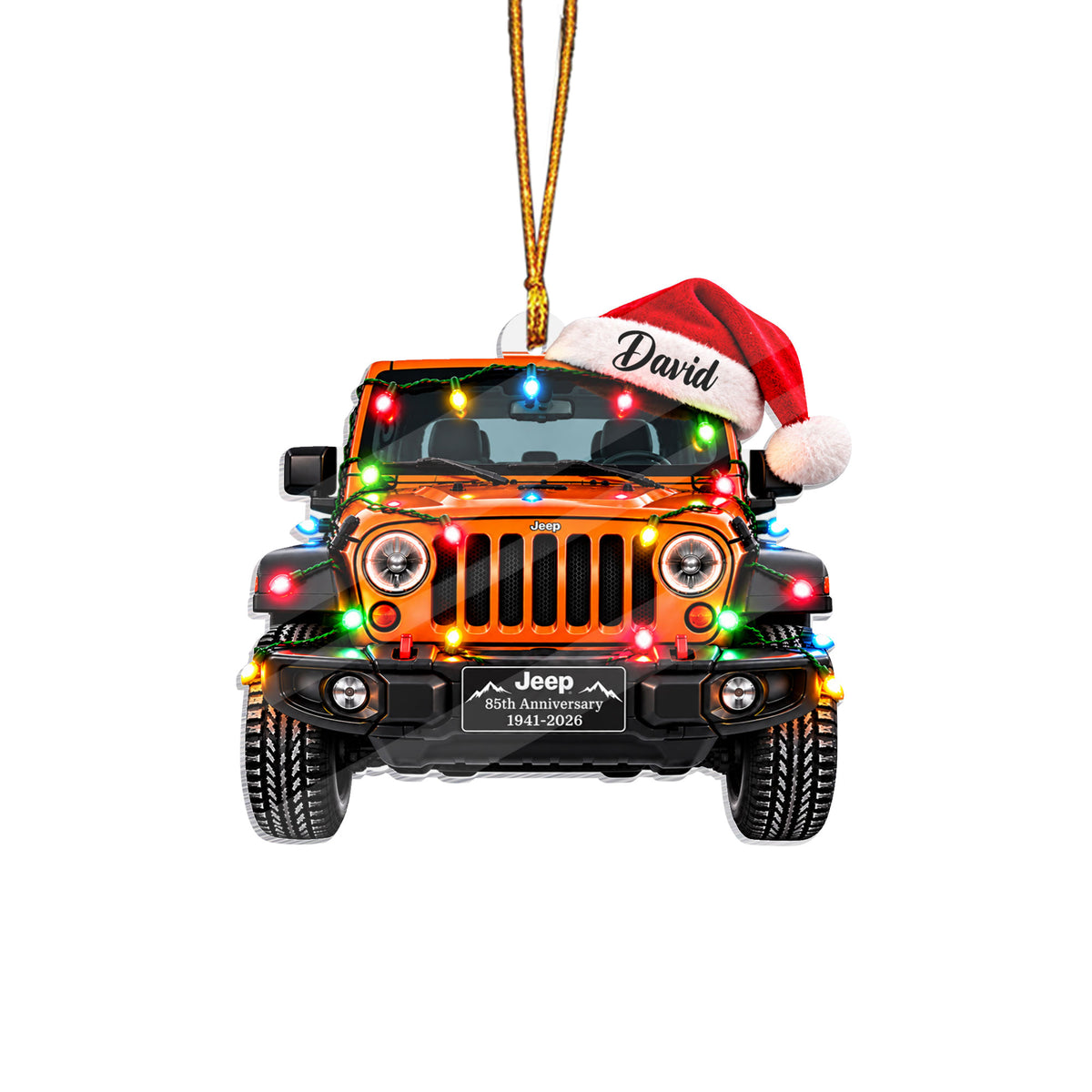 Jeep Christmas Light Personalized Acrylic Ornament - Orange