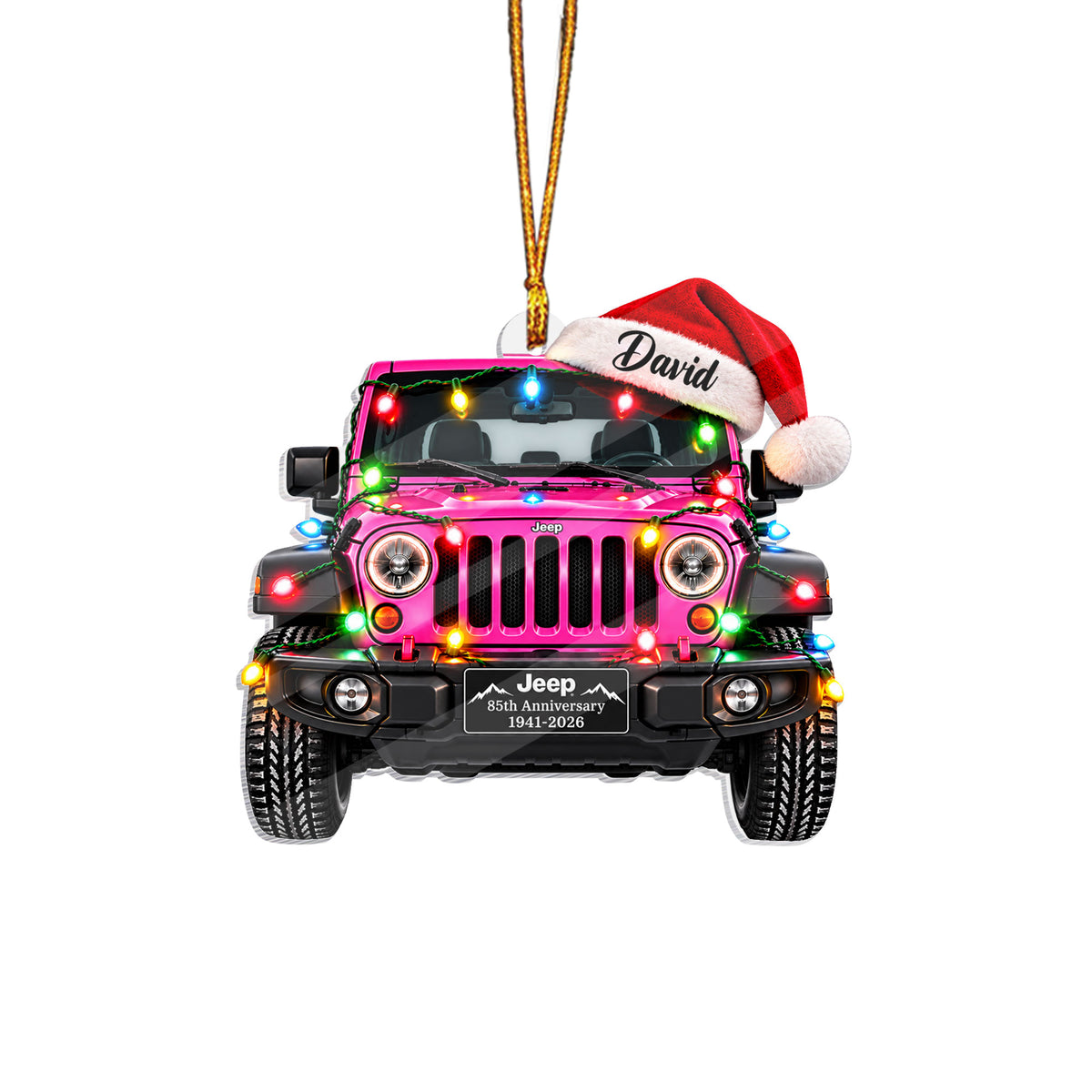 Jeep Christmas Light Personalized Acrylic Ornament - Pink