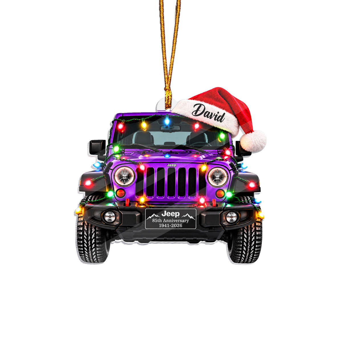 Jeep Christmas Light Personalized Acrylic Ornament - Purple