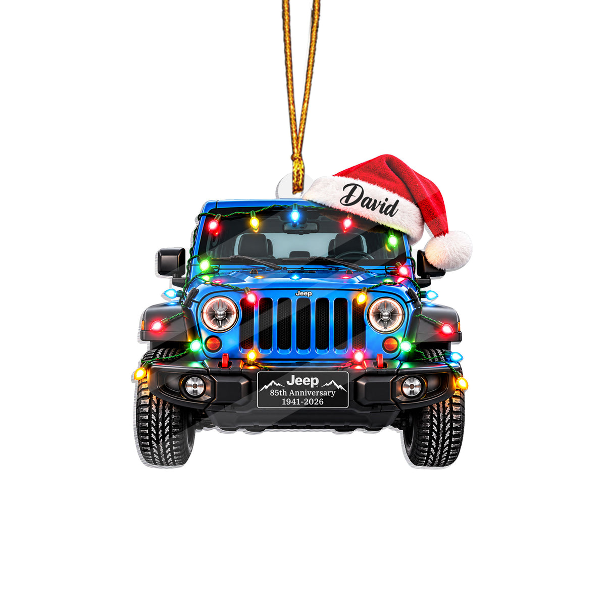 Jeep Christmas Light Personalized Acrylic Ornament - Royal Blue