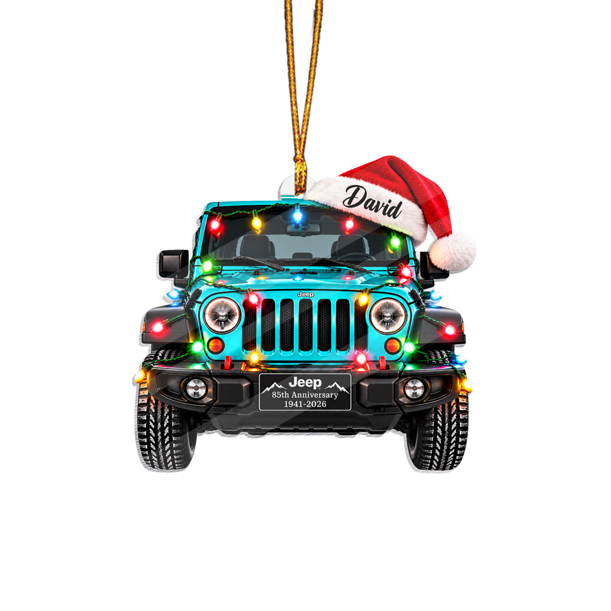 Jeep Christmas Light Personalized Acrylic Ornament - Turquoise Blue
