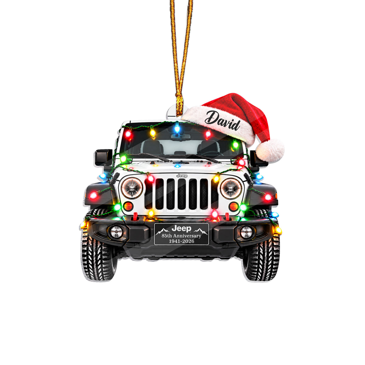 Jeep Christmas Light Personalized Acrylic Ornament - White