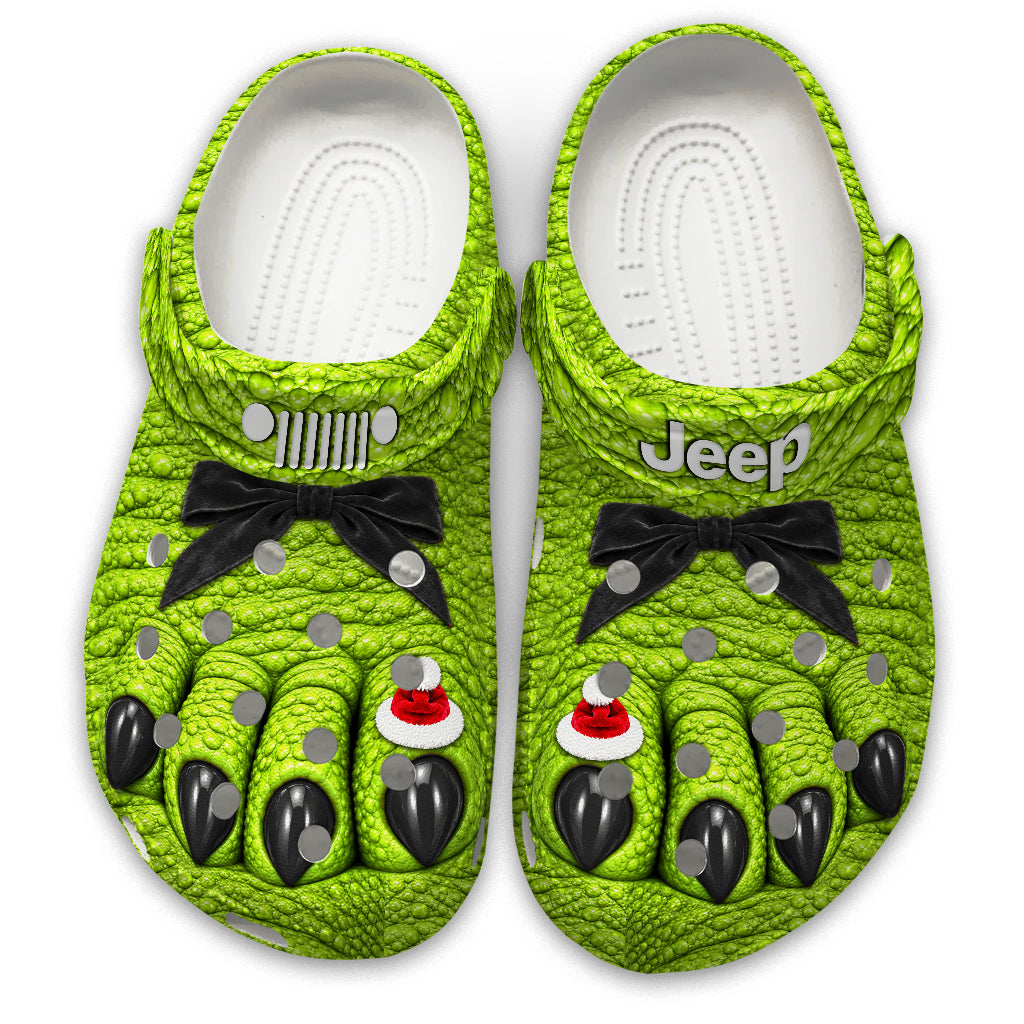 Jeep Christmas Green Monster Feet Clogs - black