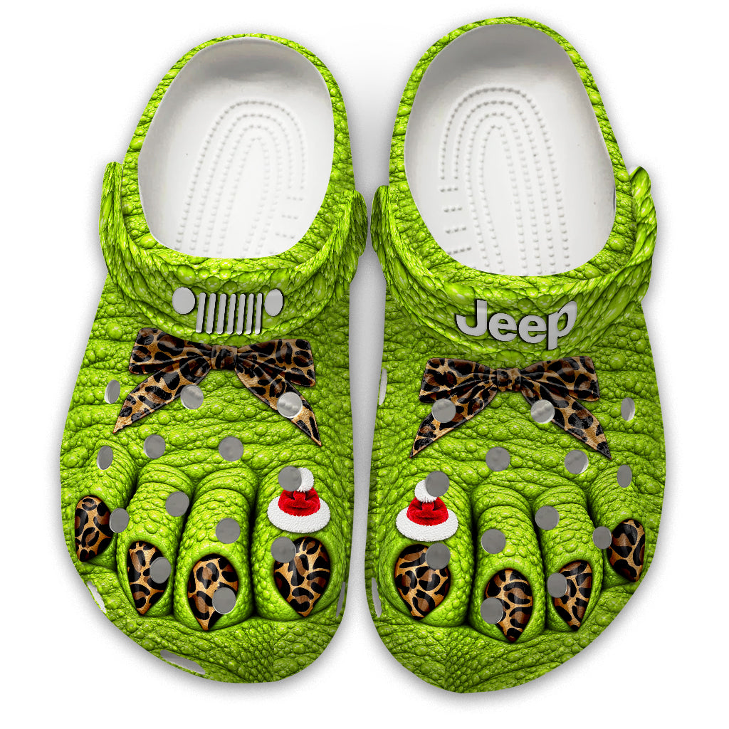 Jeep Christmas Green Monster Feet Clogs - leopard