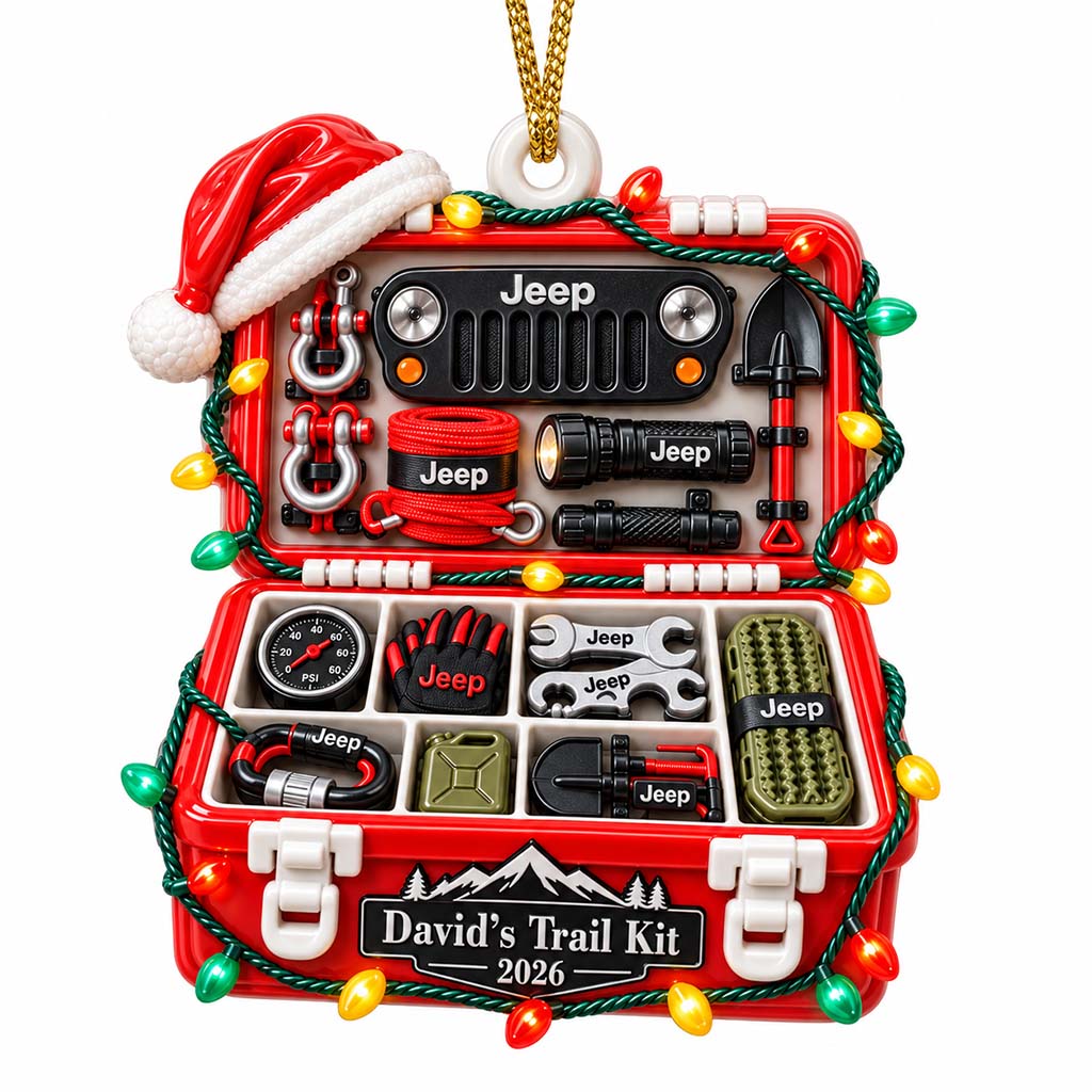 Jeep Trail Kit Box Personalized 3D Relief Ornament - Black