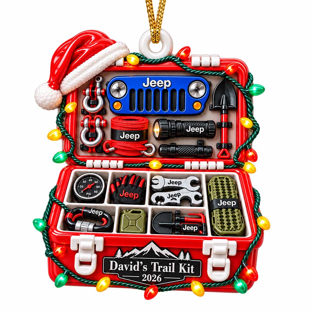 Jeep Trail Kit Box Personalized 3D Relief Ornament - Blue