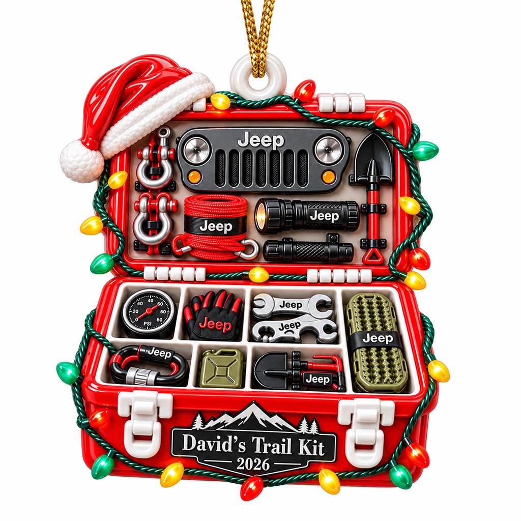 Jeep Trail Kit Box Personalized 3D Relief Ornament - Gray