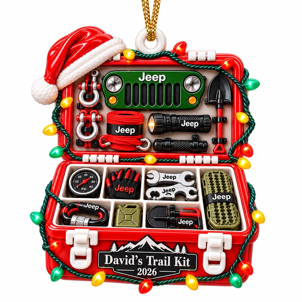 Jeep Trail Kit Box Personalized 3D Relief Ornament - Green