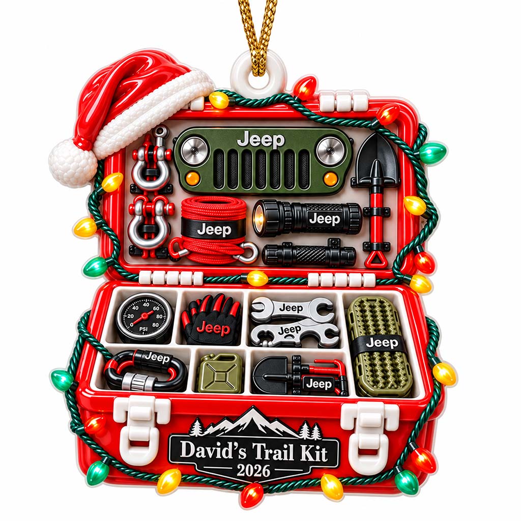 Jeep Trail Kit Box Personalized 3D Relief Ornament - Military Green