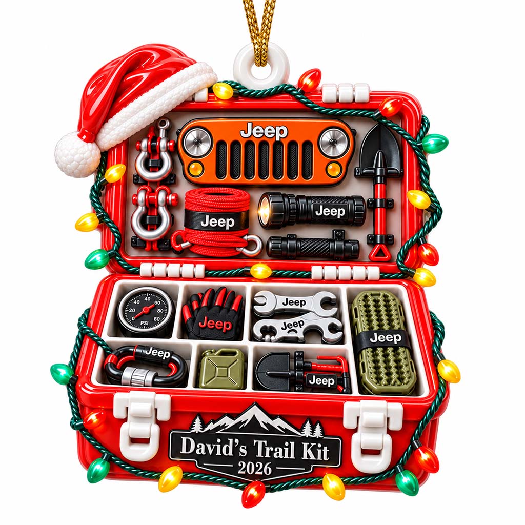 Jeep Trail Kit Box Personalized 3D Relief Ornament - Orange