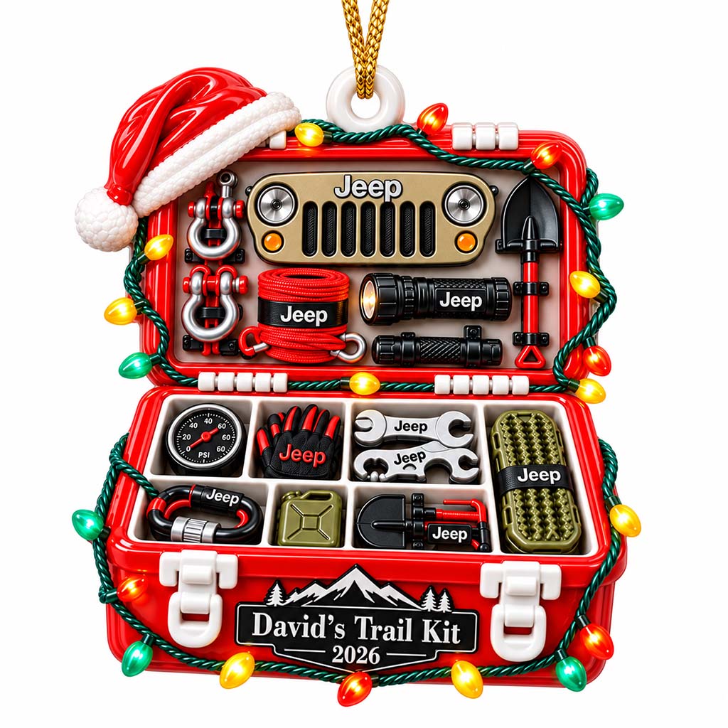 Jeep Trail Kit Box Personalized 3D Relief Ornament - Sand
