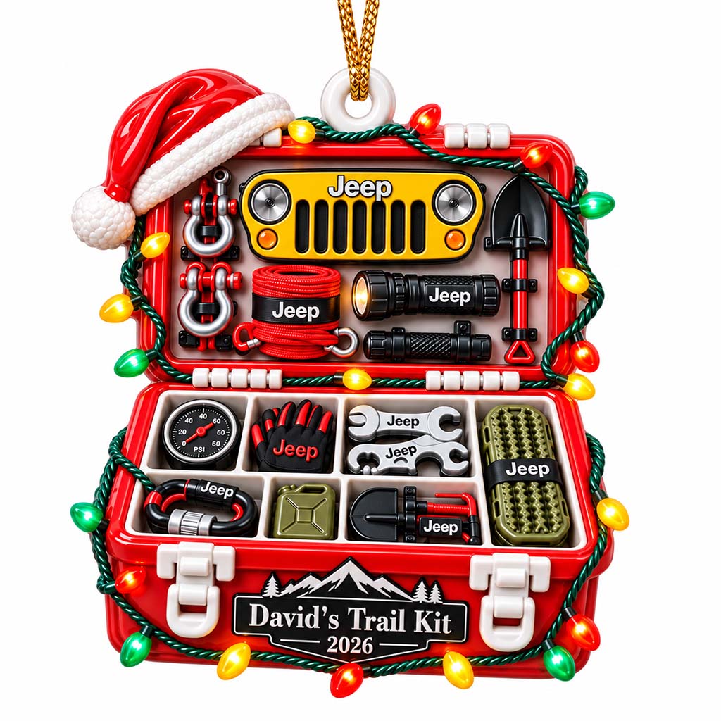 Jeep Trail Kit Box Personalized 3D Relief Ornament - Yellow
