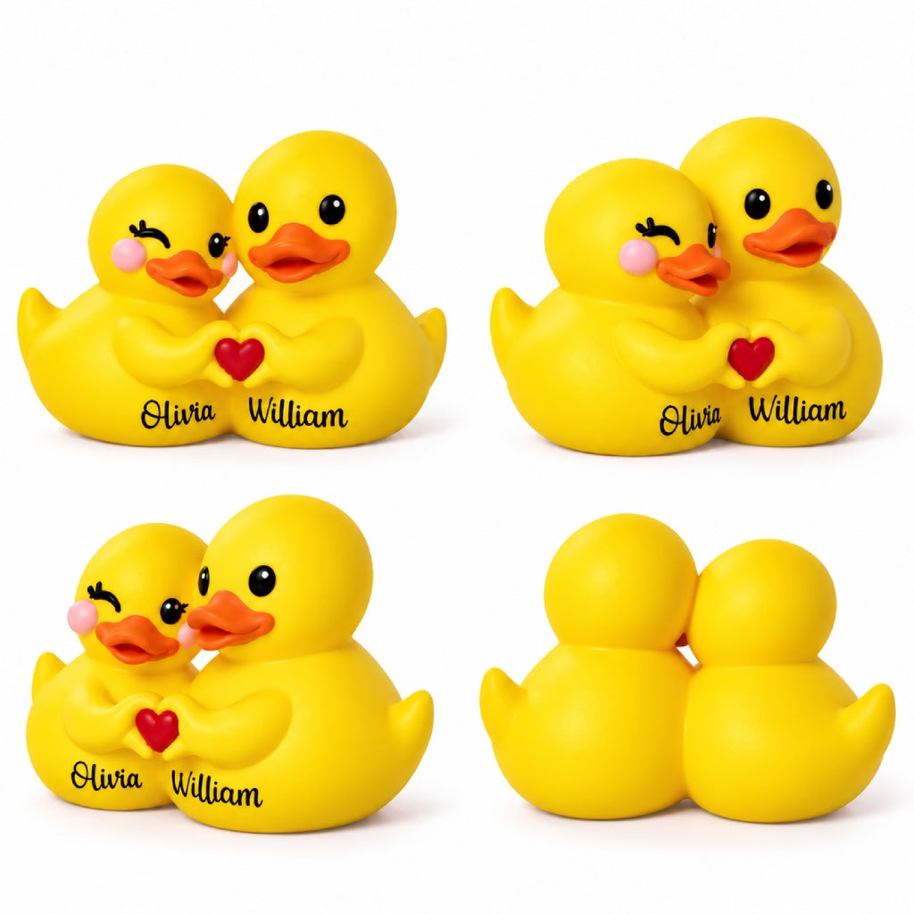 Personalized 3D Printed Couple Duck Figurine - Yellow multiple angles