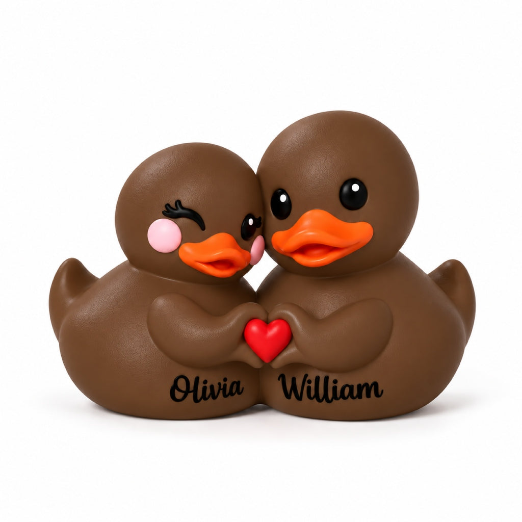 Personalized 3D Printed Couple Duck Figurine - Brown