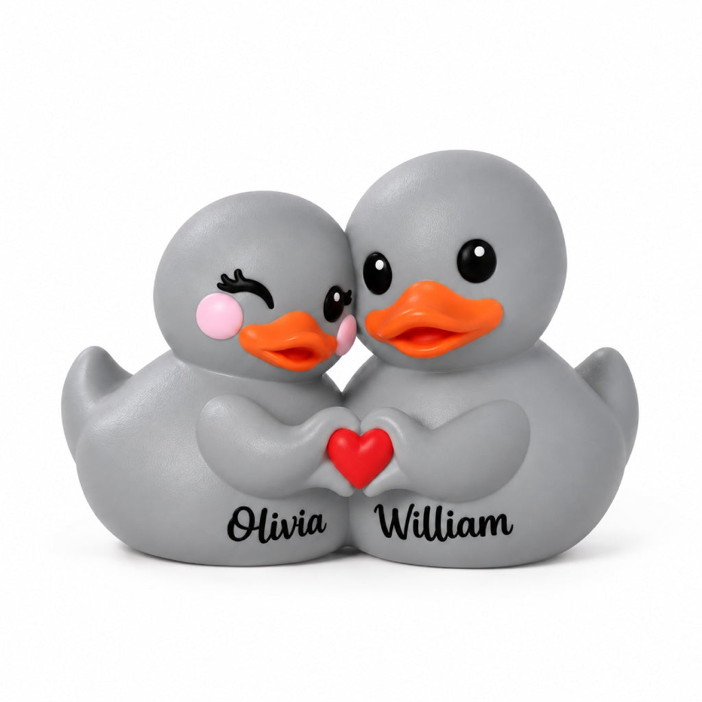 Personalized 3D Printed Couple Duck Figurine - Grey
