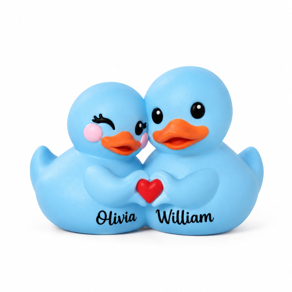 Personalized 3D Printed Couple Duck Figurine - Light Blue