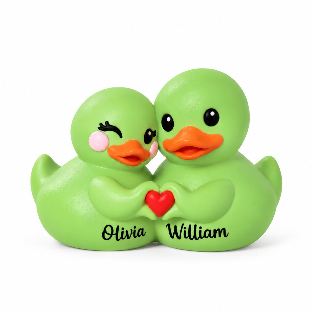 Personalized 3D Printed Couple Duck Figurine - Light Green