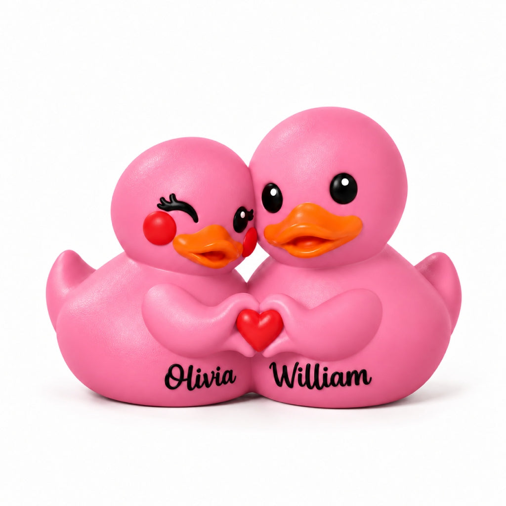 Personalized 3D Printed Couple Duck Figurine - Pink