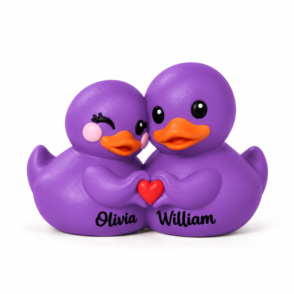 Personalized 3D Printed Couple Duck Figurine - Purple