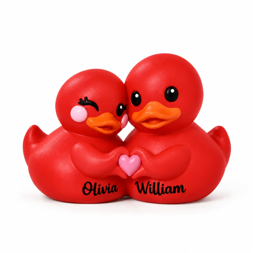 Personalized 3D Printed Couple Duck Figurine - Red