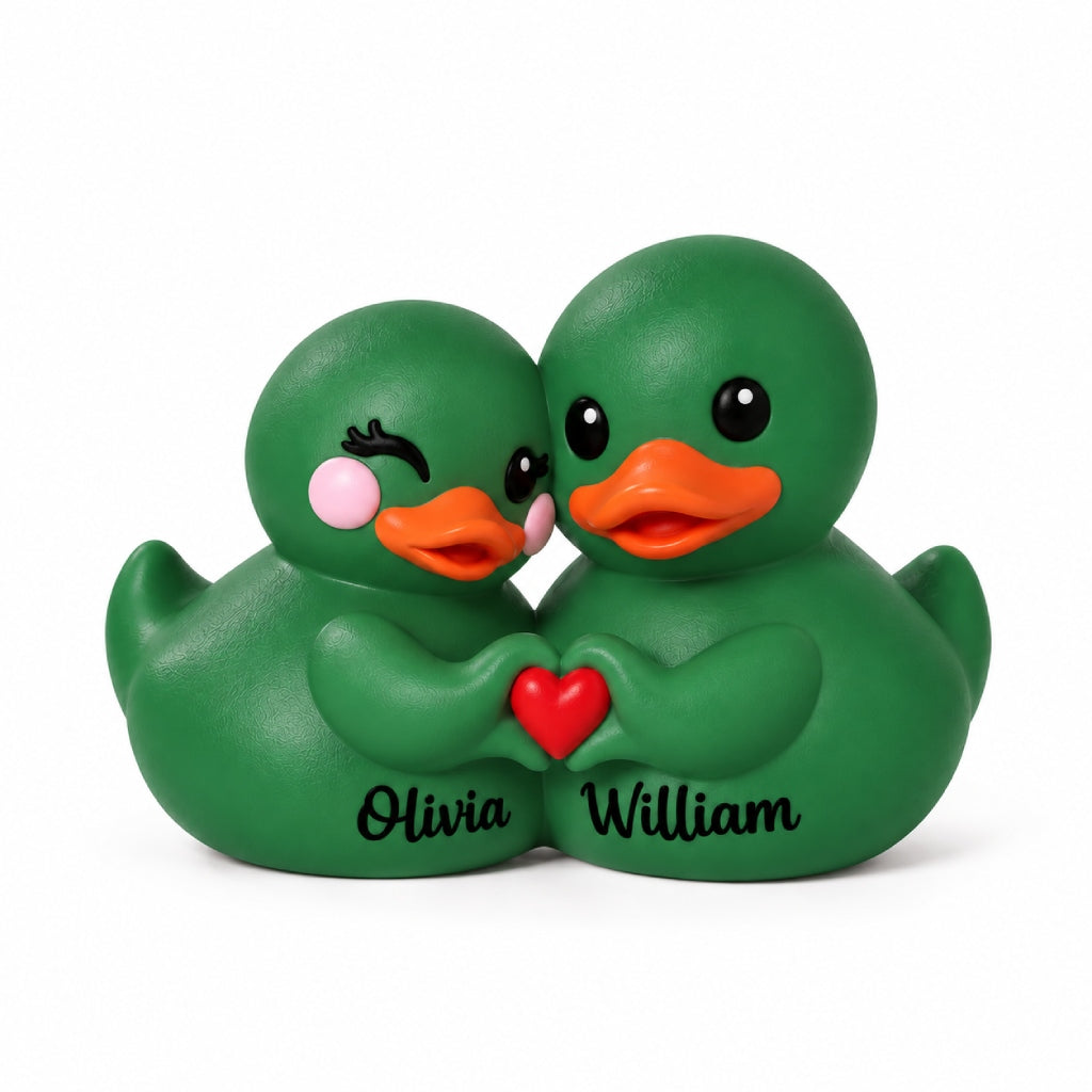 Personalized 3D Printed Couple Duck Figurine - Spinach Green