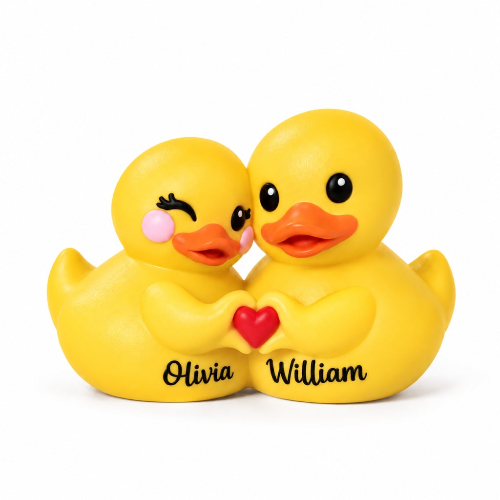 Personalized 3D Printed Couple Duck Figurine - Yellow