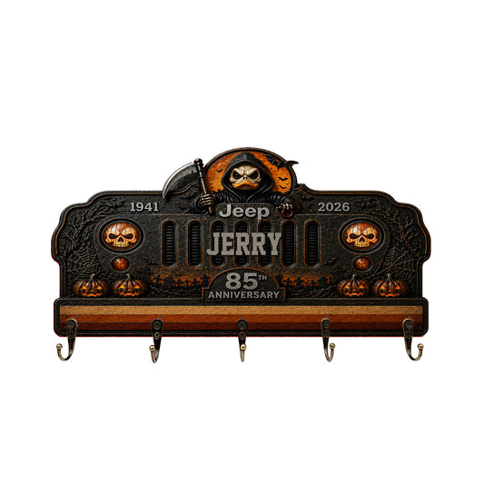 Jeep Grim Reaper Halloween 85th Anniversary Personalized Wooden Key Holder