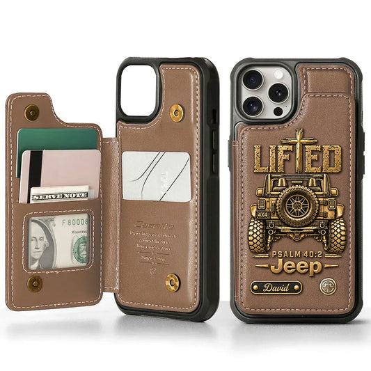 Jeep Christian Psalm 40:2 Personalized Leather Wallet Phone Case