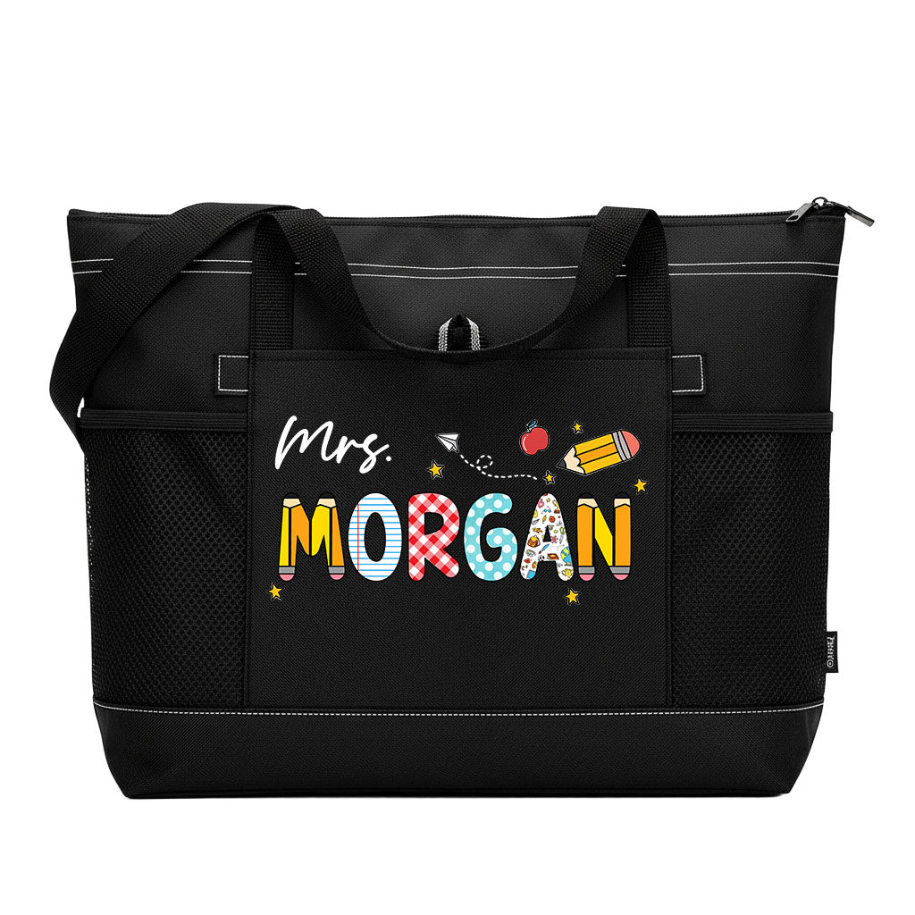Personalized Teacher Pencil Zipper Tote Bag