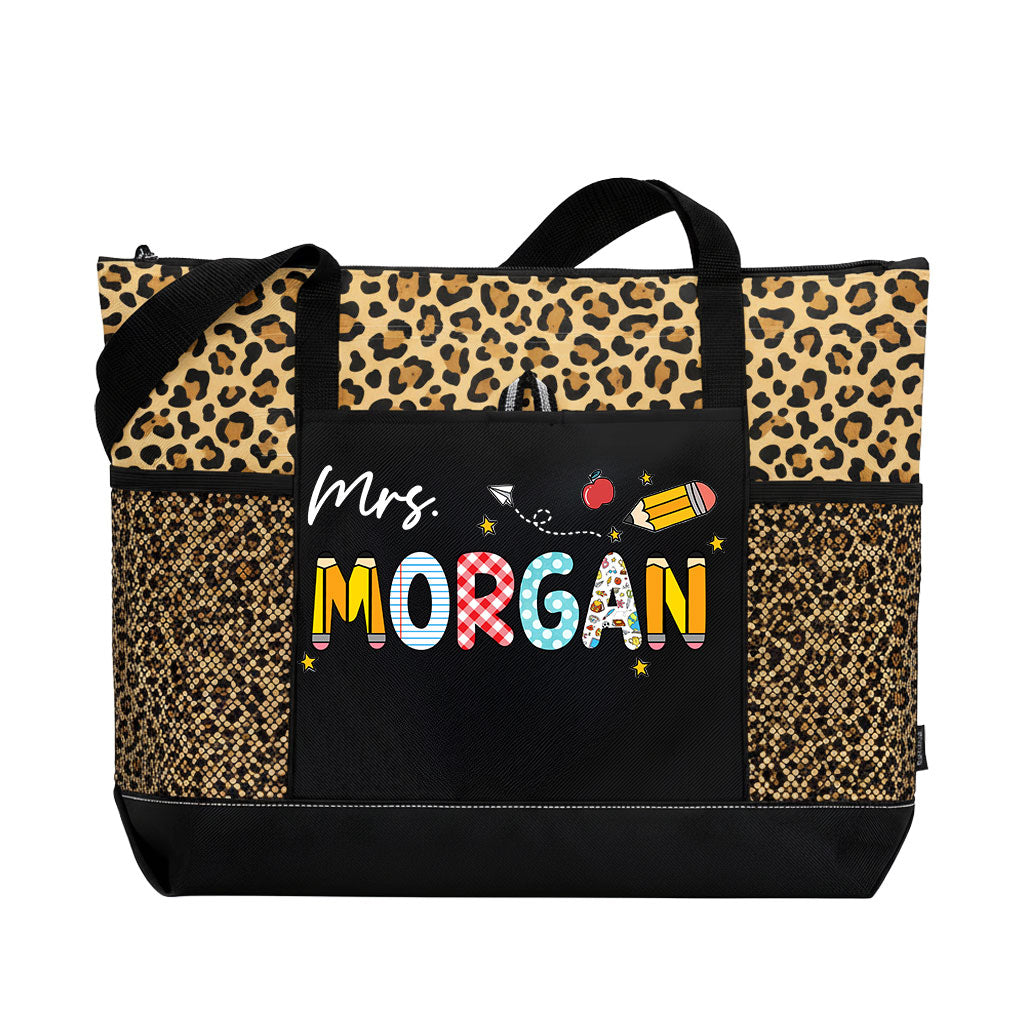 Personalized Teacher Pencil Zipper Tote Bag