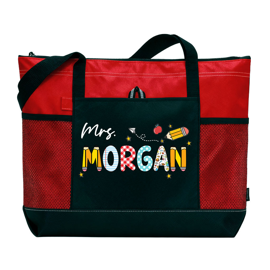 Personalized Teacher Pencil Zipper Tote Bag Supler Store