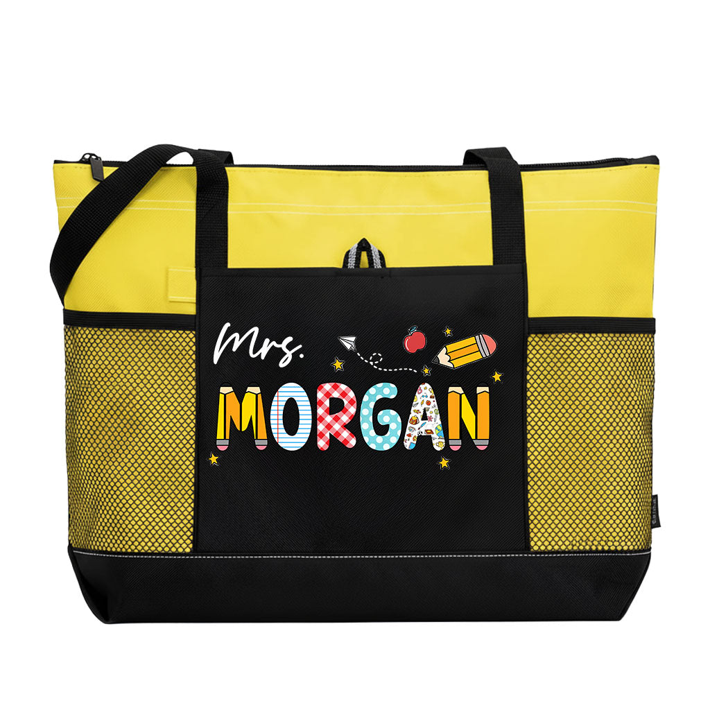 Personalized Teacher Pencil Zipper Tote Bag Supler Store
