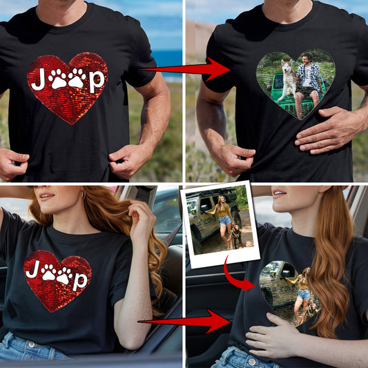 Personalized Reversible Sequin Jeep Dog Black T-Shirt