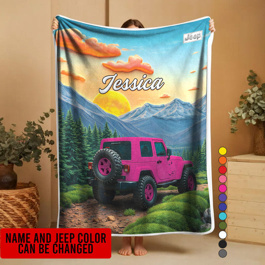 Personalized Jeep Into The Forest Sherpa Blanket