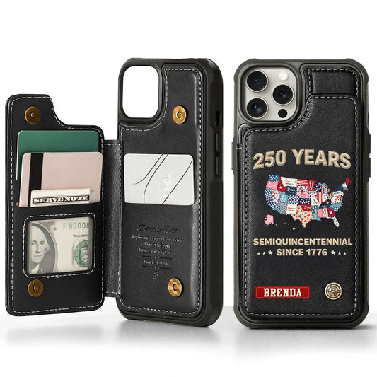 USA 250 Years Semiquincentennial Personalized Leather Wallet Phone Case