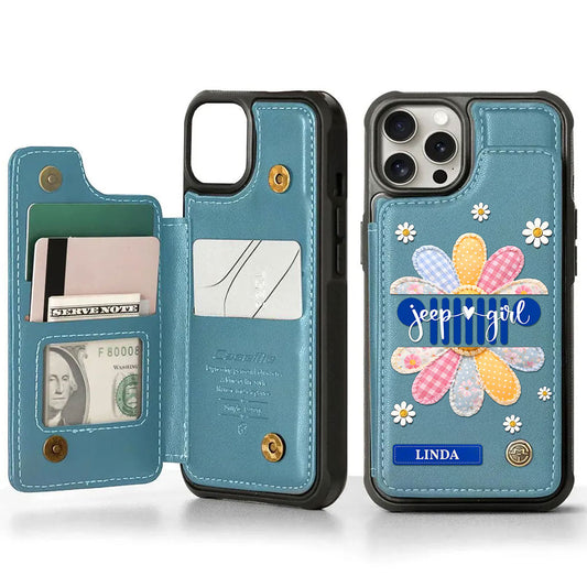 Jeep Girl Colorful Daisy Personalized Leather Wallet Phone Case